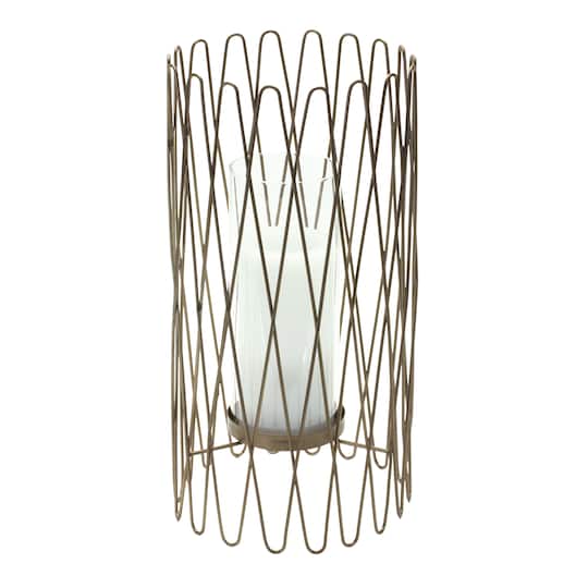 14.25" Geometric Iron Candle Holder with Glass Hurricane